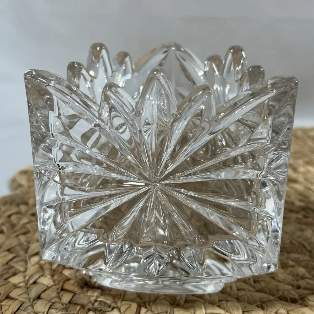 Vintage Mikasa Crystal Fire Blossom Triangle Votive Candle 2 Holders Triangular